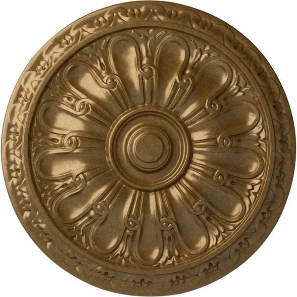 Ekena Millwork 15-3/4 in. x 5/8 in. Kirke Urethane Ceiling Medallion (Fits Canopies upto 3-3/4 in.), Pale Gold