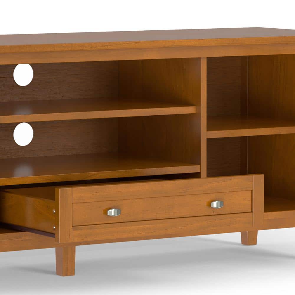 Light Golden Brown Solid Wood 60" TV Media Stand with Cabinets