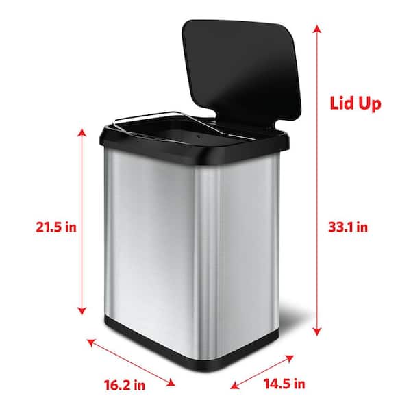 GLD-74506 Stainless Steel Step Trash Can with Clorox Odor Protection  Large  Metal Kitchen Garbage Bin with Soft Close Lid, Foot Pedal and Waste Bag  Roll Holder, 13 Gallon 