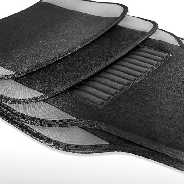 FH Group 4-Piece Gray Universal Carpet Floor Mat Liners with Colored Trim - Full Set