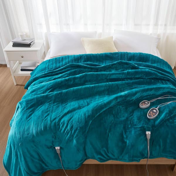 Beautyrest 80 in. x 84 in. Heated Microlight to Berber Teal Full Blanket