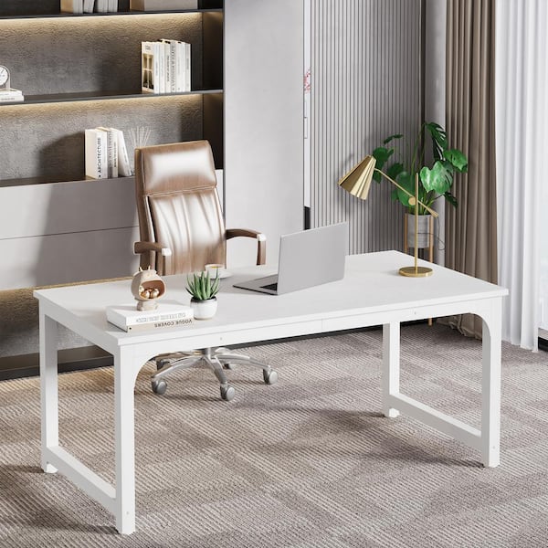BYBLIGHT 63 in. Rectangular White Engineered Wood Simple Computer