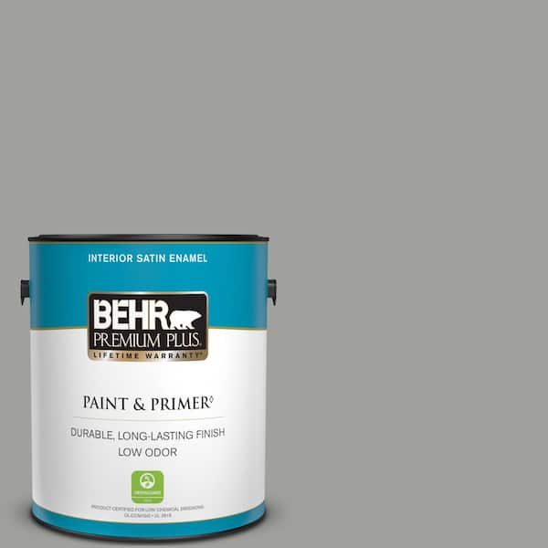 BEHR PREMIUM PLUS 1 gal. #MQ6-22 Gateway Gray Satin Enamel Low Odor Interior Paint & Primer
