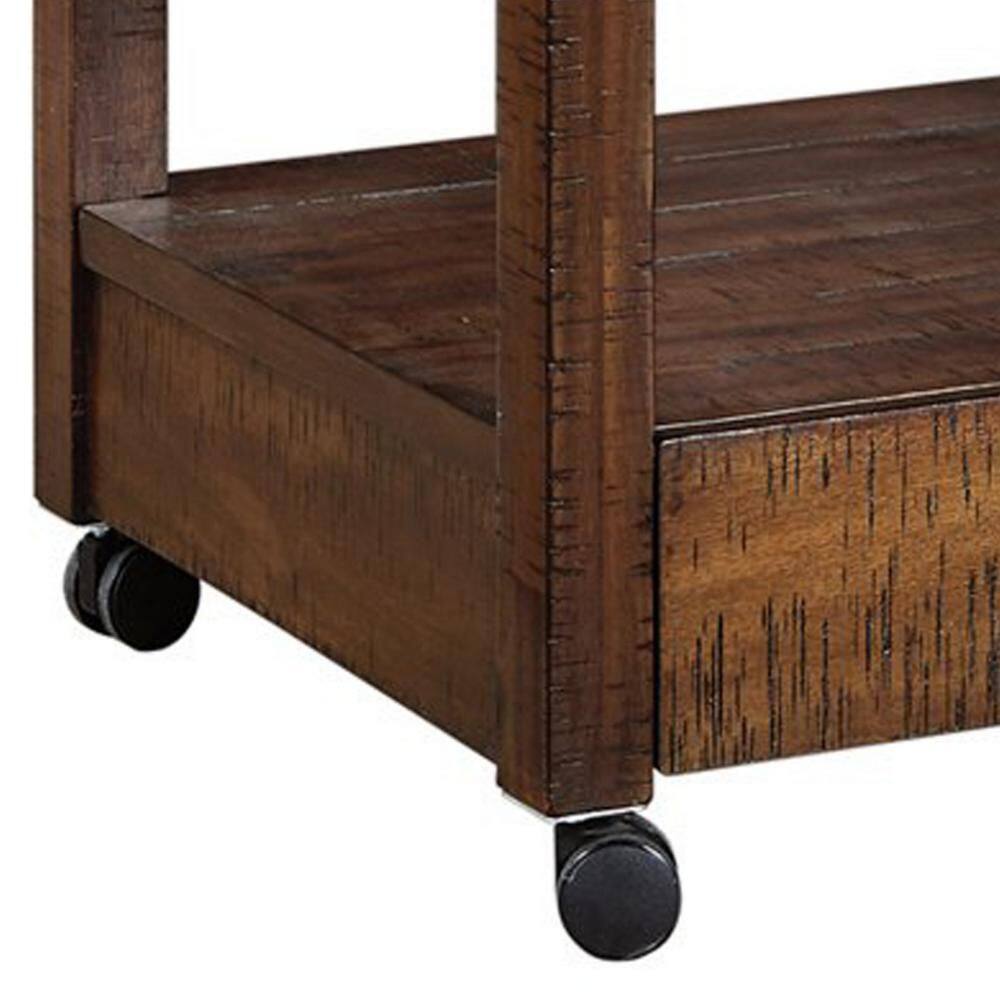Baldridge Rustic Brown Wood Printer Stand with Storage and Casters
