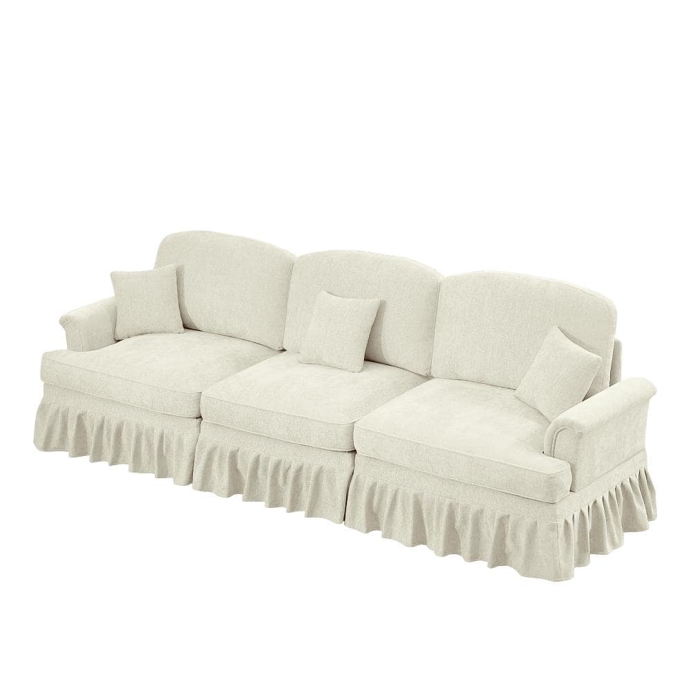 78 in. Flared Arm 3-piece Chenille Sectional Sofa with Removable Ruffles Skirts and Spindle Legs in Beige White price history on PriceWatchPro