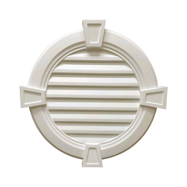 Focal Point 27 in. x 27 in. x 3-1/2 in. Polyurethane Decorative Round Louver Vent with Trim and Keystones in White