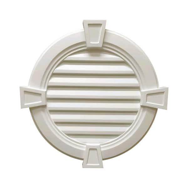 Focal Point 34-1/2 in. x 34-1/2 in. x 3-1/2 in. Polyurethane Round Functional Louver Vent with Trim and Keystones in White