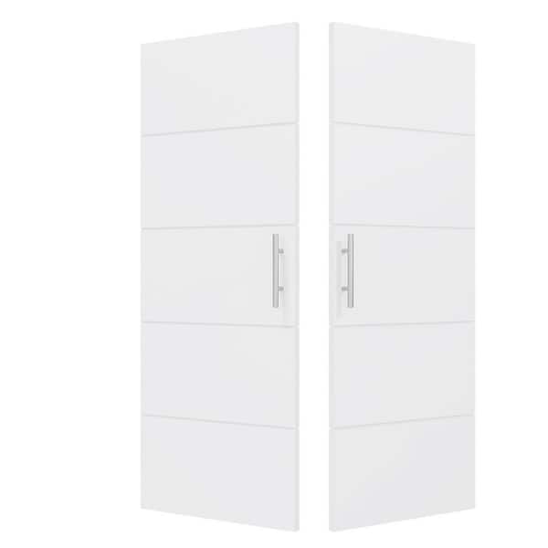 64 in. x 80 in. 5-Panel, White UV Primed, Composite Solid Core, DIY Painted, Interior Door Slab with Ball Catch