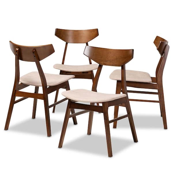 Baxton Studio Danica Light Beige and Walnut Brown Fabric Dining Chair (Set of 4)