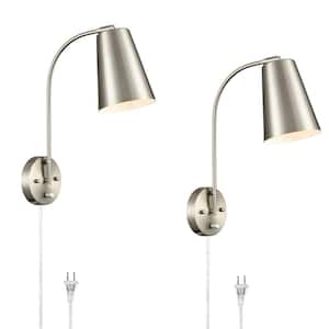 13.23 in. 1-Light Nickel Modern Wall Sconce with Standard Shade