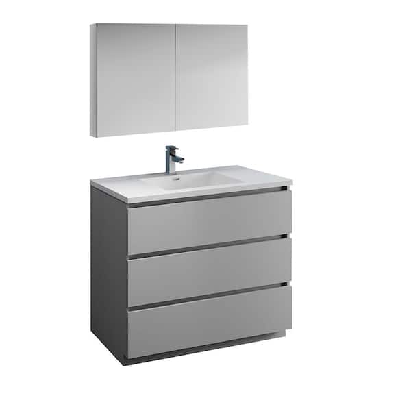 Fresca Lazzaro 42 In Modern Bathroom Vanity In Gray With Vanity Top In White With White Basin And Medicine Cabinet Fvn9342gr The Home Depot