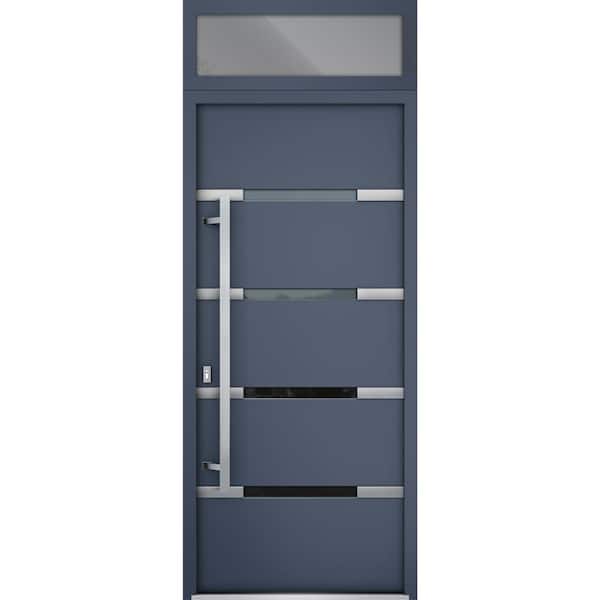 VDOMDOORS 1105 36 in. x 96 in. Right-Hand/Inswing Frosted Glass Gray Graphite Steel Prehung Front Door with Hardware