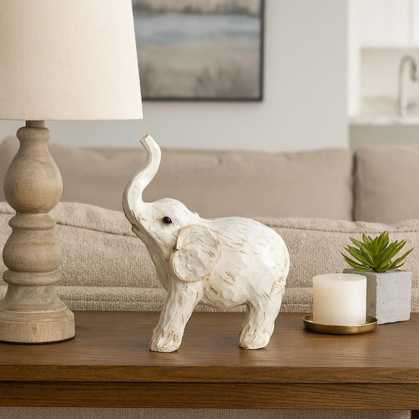 Liv & Skye White 7 in. x 8 in. Resin Elephant Figurine 14876-08