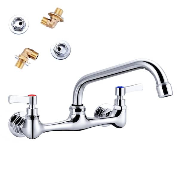 Double Handle Wall Mount Standard Kitchen Faucet With 8 in. Swivel Spout 8 in. Center in Polished Chrome
