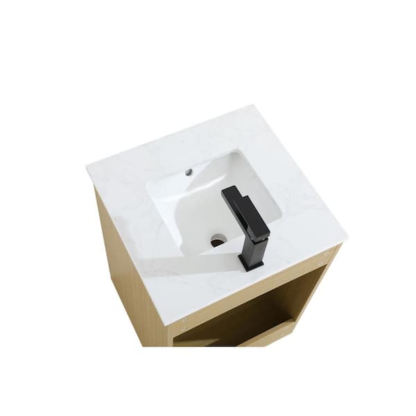 20 in. Single Sink Honey Brown Bath Vanity with White Engineered Marble Top