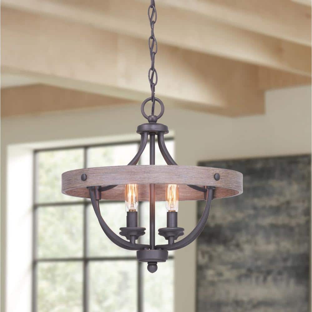 Graphite and Wood Grain 4-Light Semi-Flush Ceiling Fixture