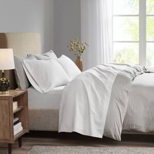 3M Microcell 4-Piece White Solid Polyester Queen All Season Moisture Wicking Lightweight Sheet Set