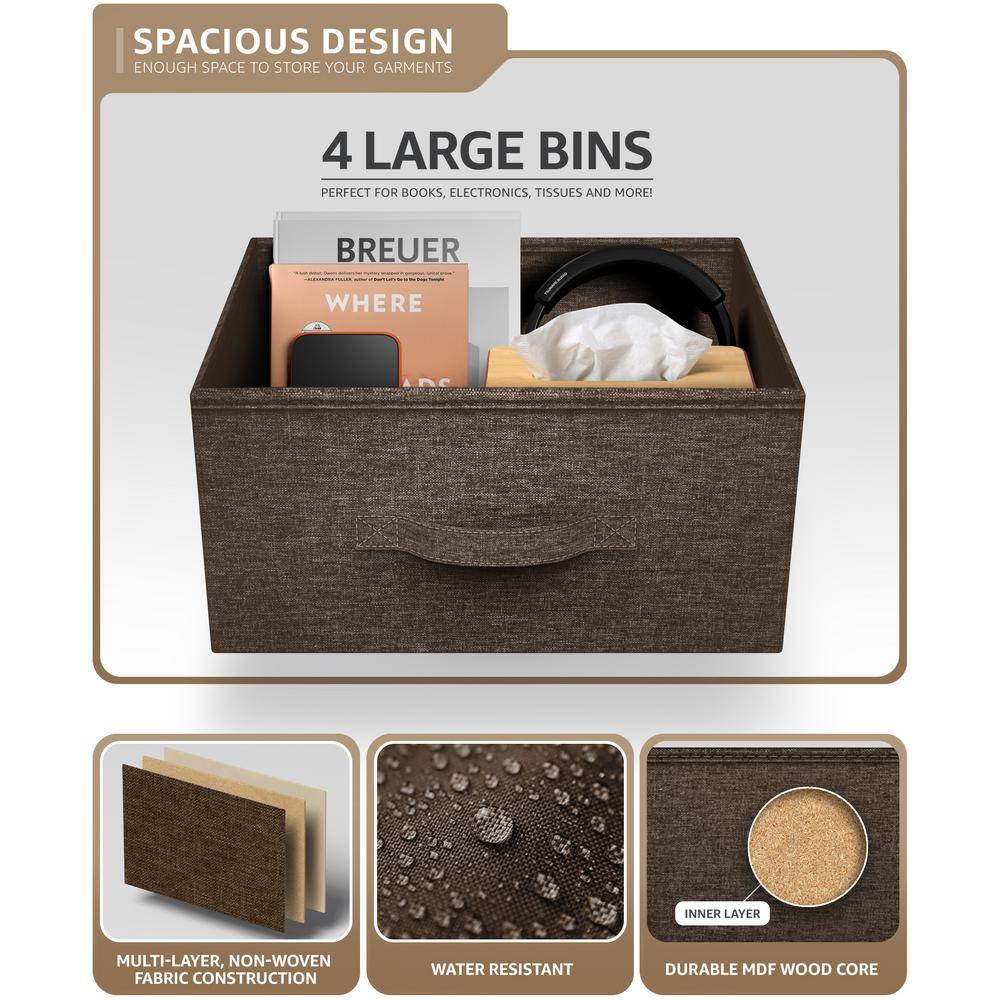 Sorbus Brown 4-Drawer Chest with Steel Frame and Fabric Bins