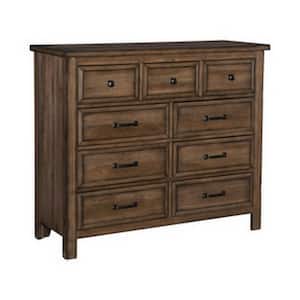 Brown and Black 9-Drawer 50 in. Wide Dresser Without Mirror