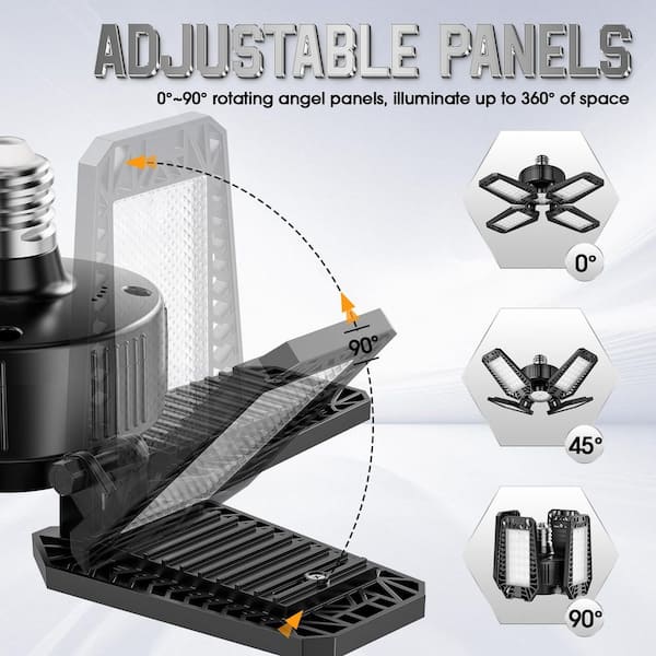 0.81 ft. 120-Watt Black Integrated LED Shop Light, 12,000 Lumens, 6500K, Adjustable Panels, E26/E27 (2-Pack)