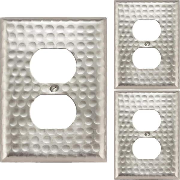 Hand Hammered 1-Gang Brushed Nickel Duplex / Outlet Metal Wall Plate (3-Pack)