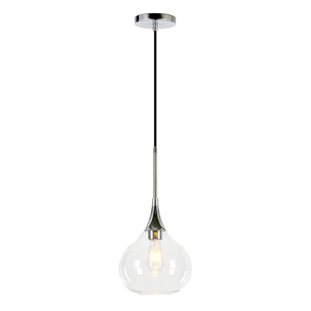Ida 9.5" Polished Nickel and Clear Glass Pendant Light