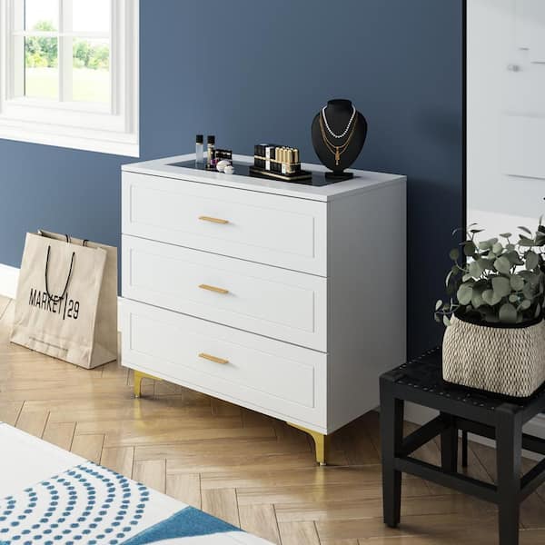 FUFU&GAGA 3-Drawer White Wooden Nightstand: 31.5