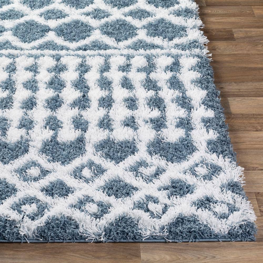Denim and White Moroccan Shag Rectangular Area Rug