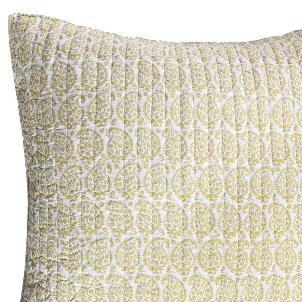 Saffron Yellow and White Cotton Paisley Euro Shams Set