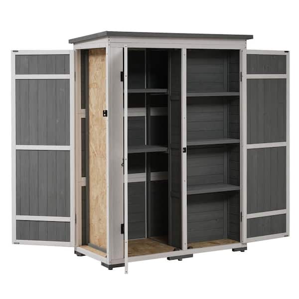 Unbranded 5.5 ft. W x 4.1 ft. D Rectangle Outdoor Wood Storage Shed and Shed Shelving, Garden Tool Cabinet Gray (8 sq. ft.)