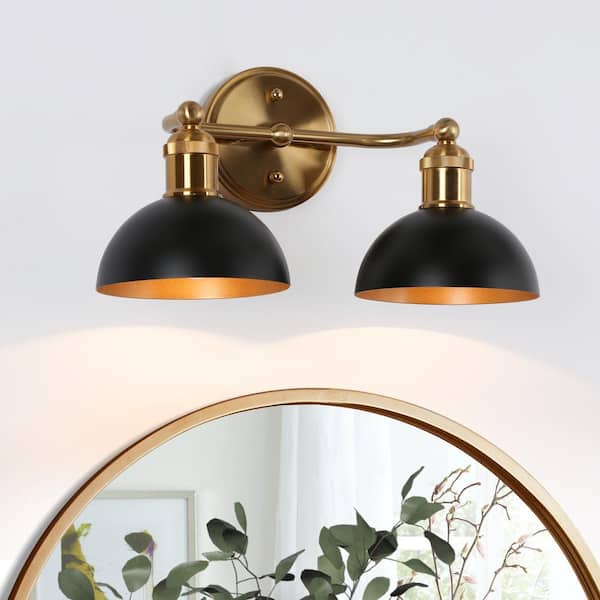 Zevni Modern 2-Light Black Bathroom Vanity Light, 14.5 in. Bowl Shape Bath Lighting Brass Gold Wall Sconce