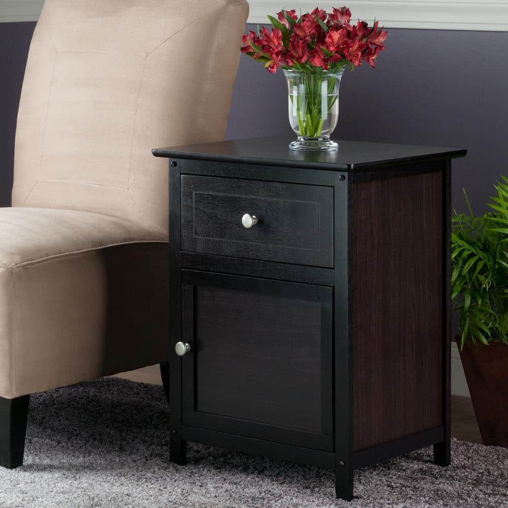 Espresso Transitional Wood Nightstand with Drawer and Cabinet