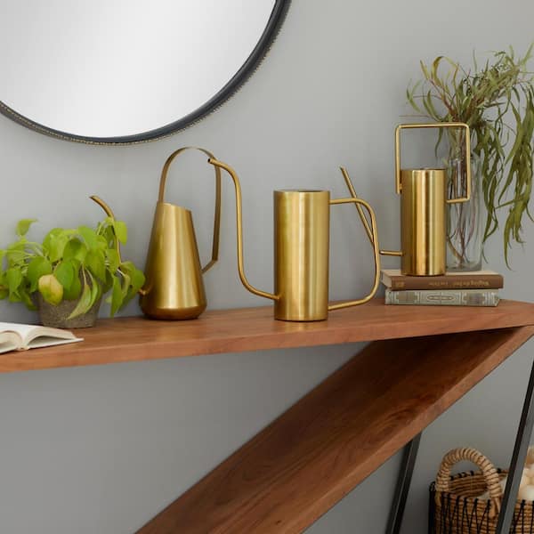 Litton Lane 11 in., 12 in., and 12 in. Medium Gold Metal Watering Can Indoor Outdoor Planter (3- Pack)