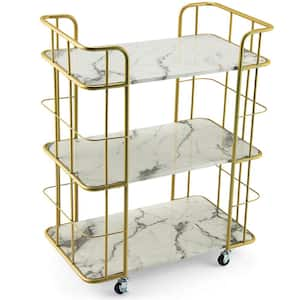 3-Tier Storage Utility Kitchen Cart Gold Rolling Bar Serving W/Lockable Casters