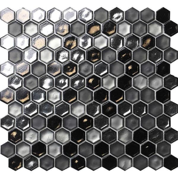 Apollo Tile Gray 4 in. x 5 in. Hexagon Polished and Honed Glass Mosaic Floor and Wall Tile Sample (0.13 sq. ft./Piece)