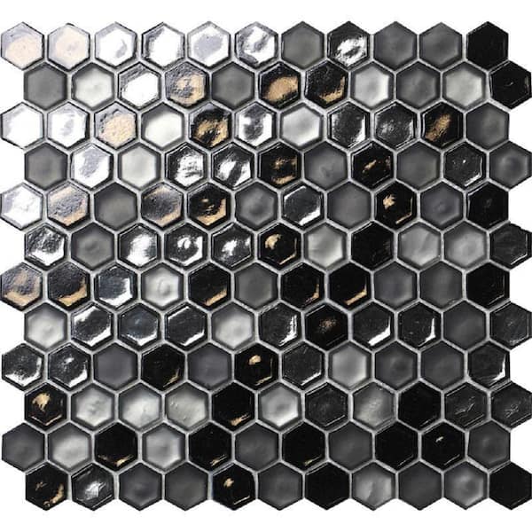 Apollo Tile 10.8 in. x 11.5 in. Gray Hexagon Polished and Honed