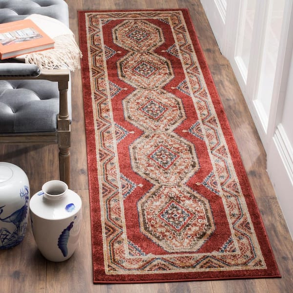 Bijar Red/Rust 2 ft. x 6 ft. Border Runner Rug