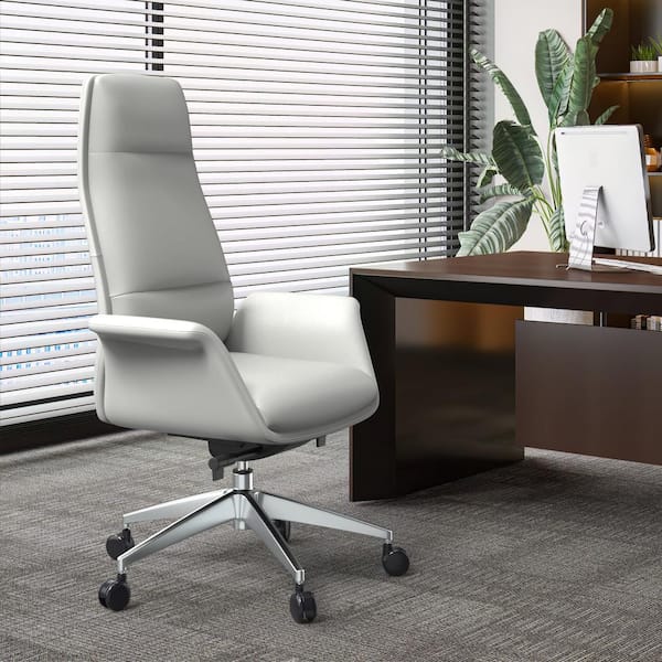 Leisuremod Celeste Faux Leather Adjustable Height Ergonomic Office Chair Swivel and Tilt in White with Nonadjustable Arms