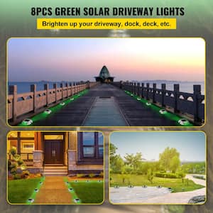 Solar Deck Lights 8-Pack Outdoor Waterproof Wireless 6 LEDs Dock Lighting with Screw for Deck Path Garden Walkway, Green