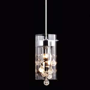 25 Watt 3 Light Chrome Finished Shaded Pendant Light with Clear glass Glass Shade and No Bulbs Included
