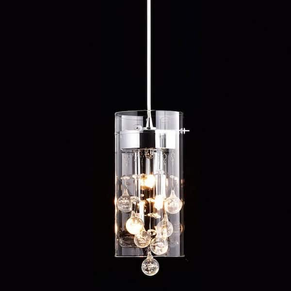 CLAXY 25 Watt 3 Light Chrome Finished Shaded Pendant Light with Clear glass Glass Shade and No Bulbs Included