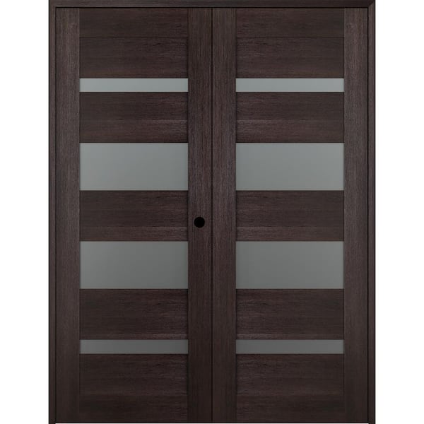 Belldinni Vona 07-01 72 in. x 80 in. Left Hand Active 4-Lite Frosted Glass Veralinga Oak Wood Composite Double Prehung French Door