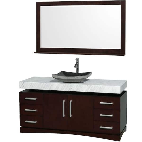 Wyndham Collection Monterey 60 in. Vanity in Espresso with Marble Vanity Top in Carrara White and Black Granite Sink-DISCONTINUED