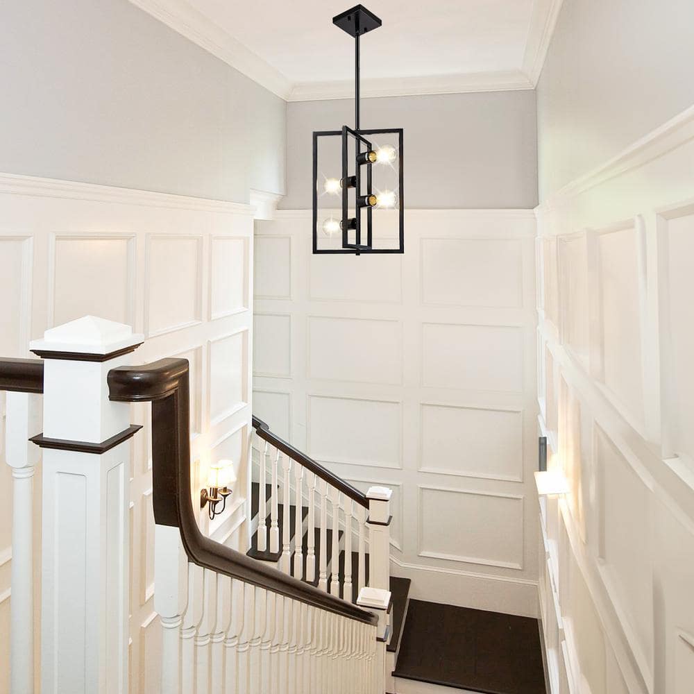 Black Geometric Metal Lantern Chandelier with Candle Bulbs