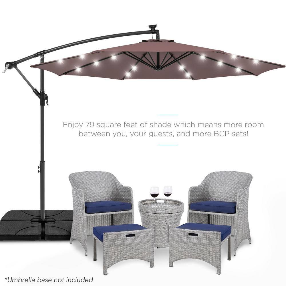 Deep Taupe 10ft Solar LED Offset Patio Umbrella with Adjustable Tilt