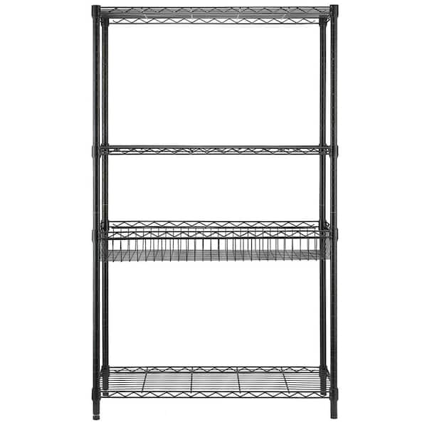 mzg 4-Tier Steel Wire Shelving With Basket Black Coating