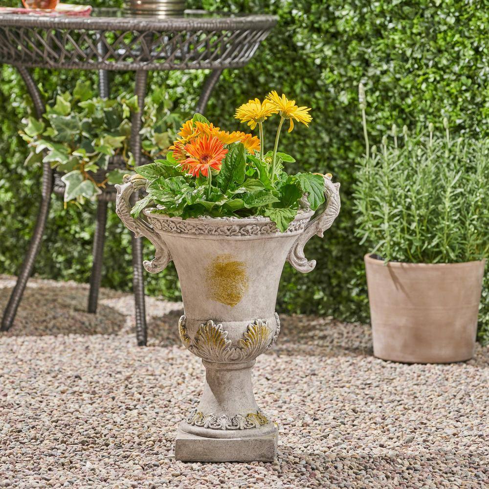 Gray Moss Lightweight Concrete Roman Garden Urn Planter