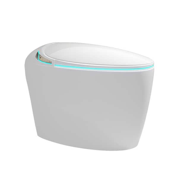 1.28 GPF Auto Open Close Seat Smart Bidet Toilet in Glossy White with Foot Sensor LED Display Warm Water
