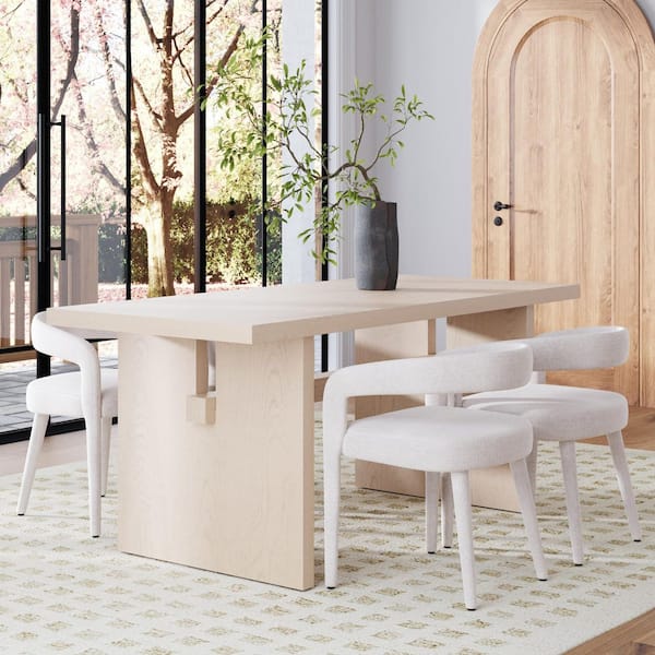 Briggs Modern Raw Oak MDF with Wood Veneer 70 in. Sled Base Dining Table, 6-Seater Kitchen Table, Solid Wood Legs