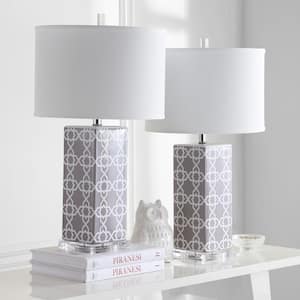 Quatrefoil 27 in. Grey Table Lamp with White Shade (Set of 2)